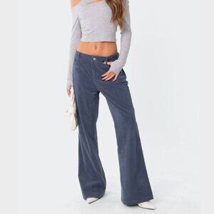 Edikted Dawn Corduroy Pants - Blue Wide Leg, Y2K Vibes, Size XS